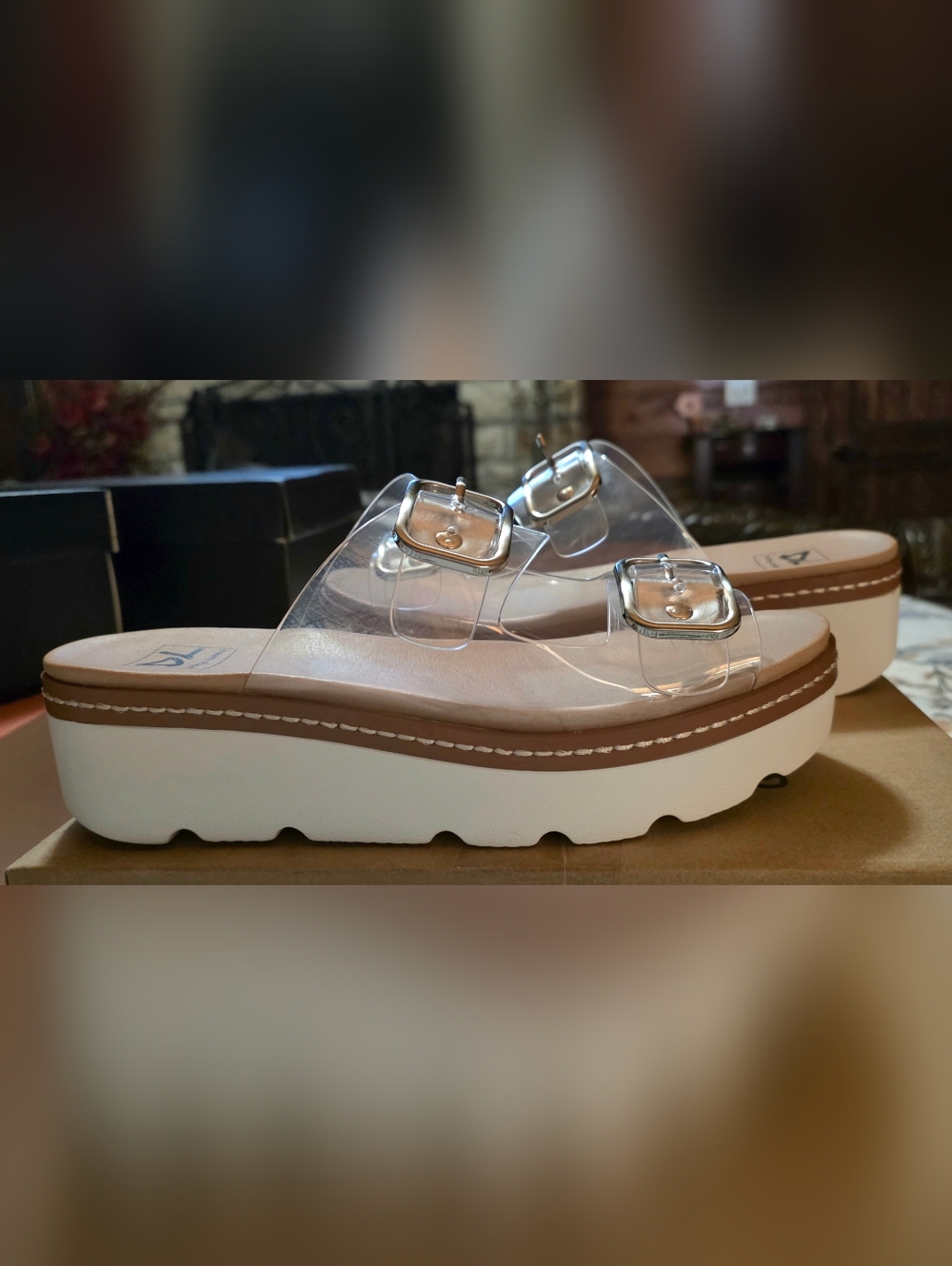 New! Dirty Laundry, Clear Triple-Buckle Platform Slide Sandal - Women